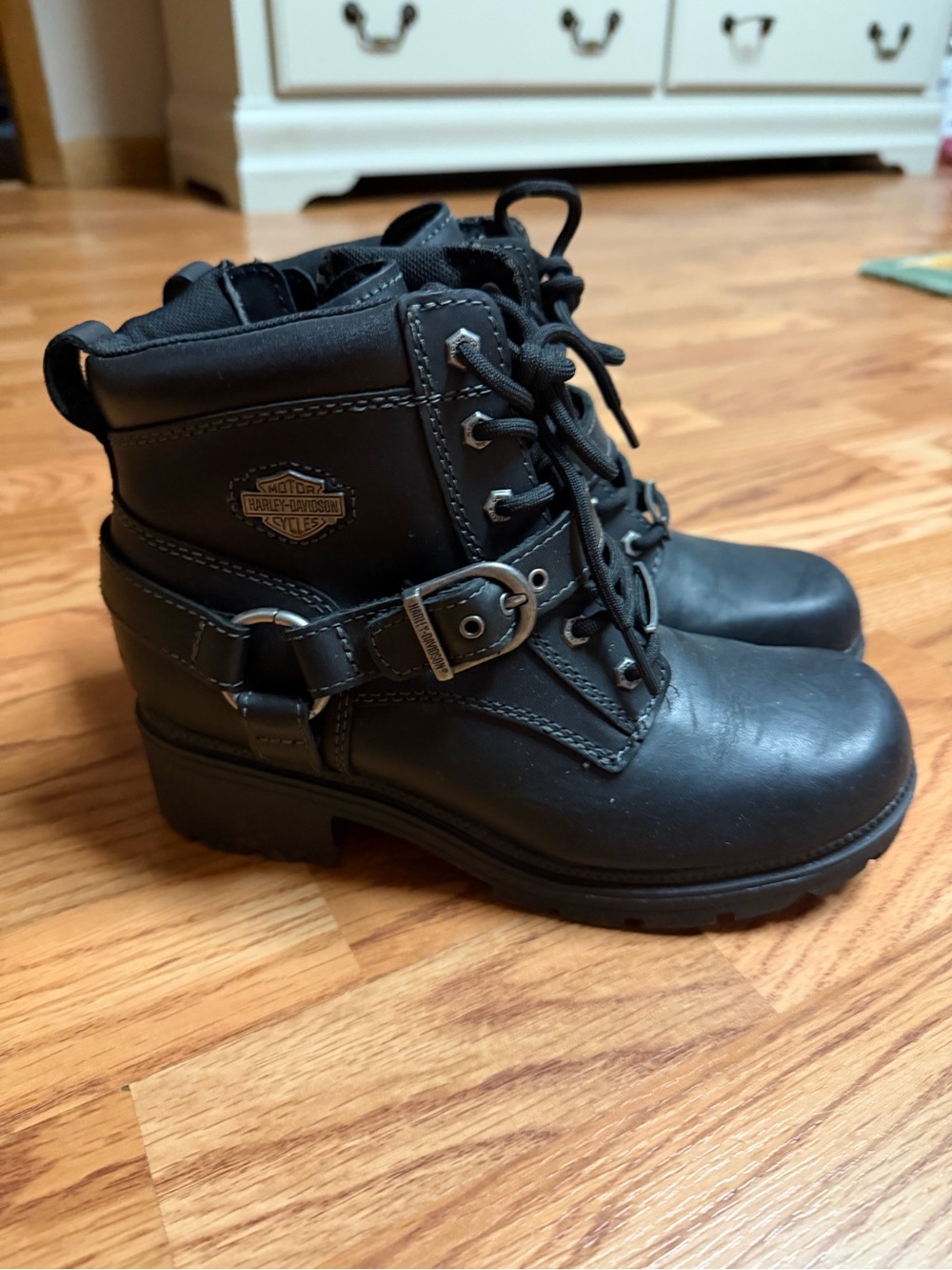 Harley-Davidson womens Black Lace-Up Buckle Ankle Boots